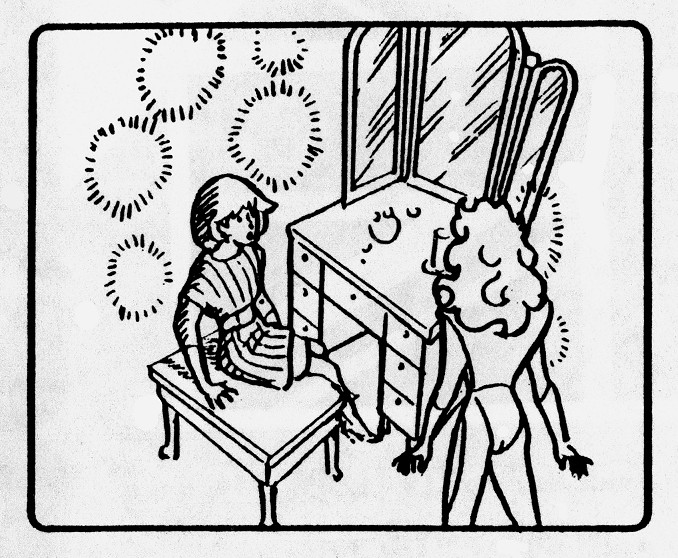 Late revised storyboard art of when Synergy appeared outside the mirror