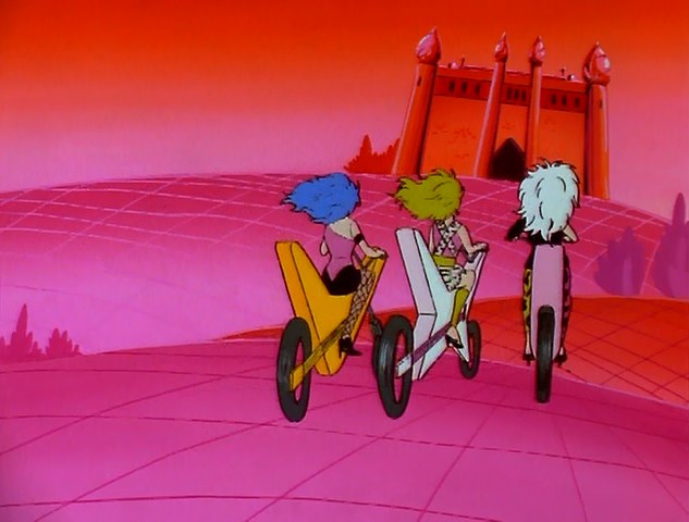 Misfits on motorcycles towards castle